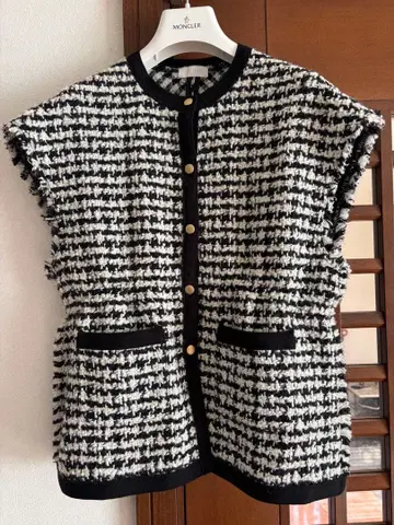 Ballsey 니트 콤비 트위드 프렌치 슬리브 베스트