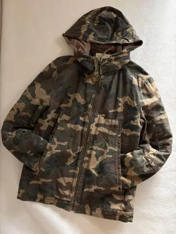 00sAVIREX 퀼팅 면 후드 지퍼 라이더 카모플라쥬