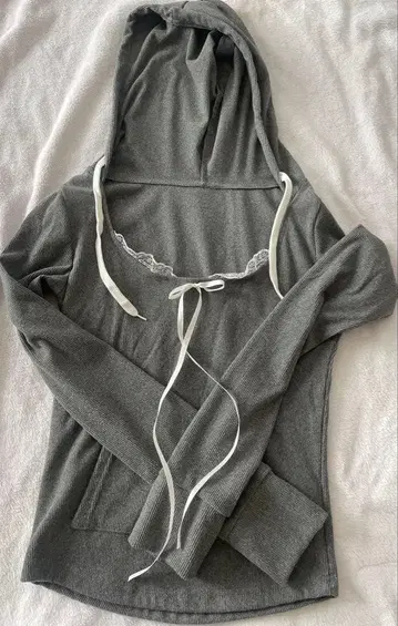 레이스 넥 리본 후드 셋업