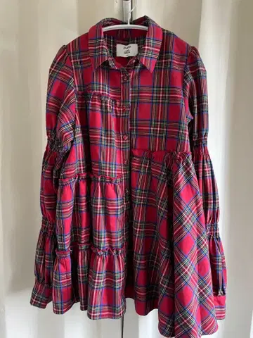 빨간색 체크 셔츠 티어드 튜닉