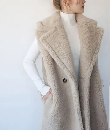 [새상품급] 엘프랭크 빅 칼라 보아 베스트 롱베스트 아이보리