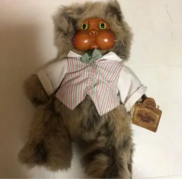 레어 레트로 빈티지 로버트 베어 고양이 목각 봉제 인형