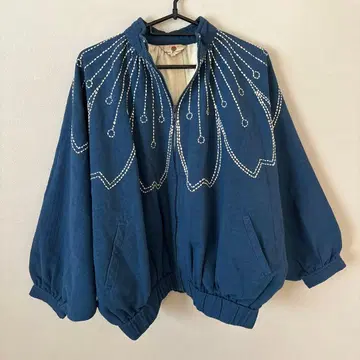 midori matsumoto 블루 코튼 자수 돌먼 자켓