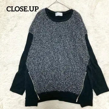 이종 소재 절개 니트 믹스 니트 블랙 사이드 지퍼 F 성숙 캐주얼 깔끔함