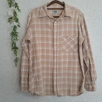 면 100% 베이지 계열 체크 플란넬 셔츠