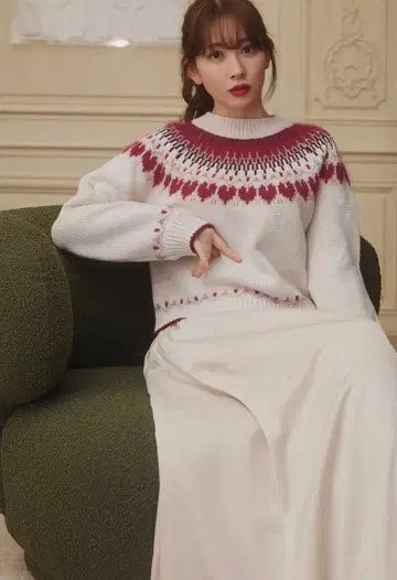 하트 페어 아일 니트 미니 드레스