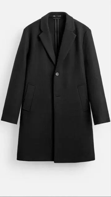 ZARA 남성용 울 블렌드 체스터 코트 M 사이즈 블랙