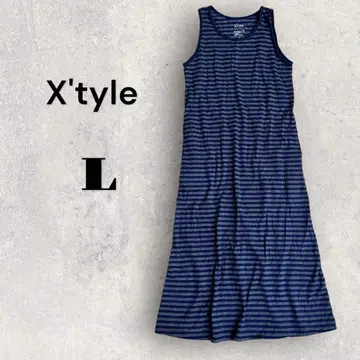 X'tyle [L] 보더 원피스 슬리브리스 네이비 여름 편안함