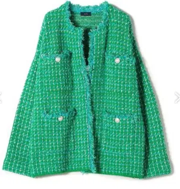 [ 미사용 새상품 ] 쉽스 니트 트위드 크루넥 가디건 그린