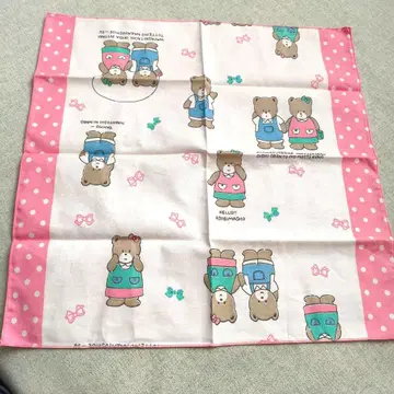 헤이세이 레트로 곰 캐릭터 손수건 핑크