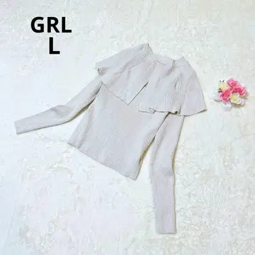 그레일 케이프 칼라 리브 니트탑 페미닌 화려한 화이트 L