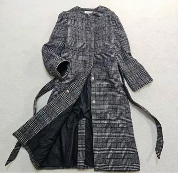 [새상품급] CELFORD 노카라 롱 코트 글렌체크 벨트 포함 38