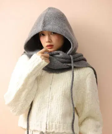 Chiina/ 니트 후드 머플러 롤리스 니코