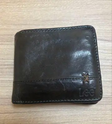 Lee 이단 접이식 지갑 천연 가죽 블랙 가죽 남성용