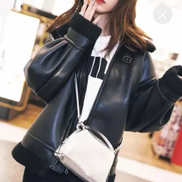 UNIT 보아 포함 오버 사이즈 가죽 라이더 자켓