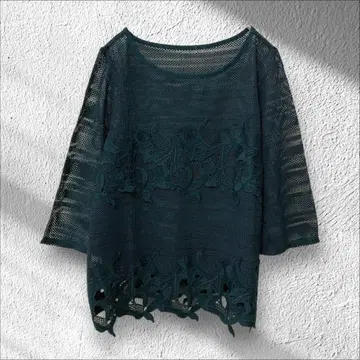 [젤랄] Zelal 고품질 5부 소매 메쉬 T셔츠 티셔츠 밑단 레이스 M