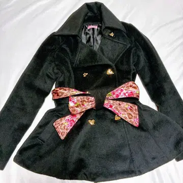 MARS sugar gross 레오파드 장미 패턴 하트 버튼 플레어 코트