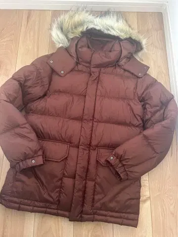 UNIQLO M 브라운 다운 자켓 퍼 후드 일체형