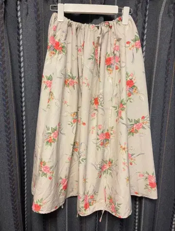 빈티지 구제 의류 꽃무늬 사다리꼴 플리츠 스커트 로즈 플레어 스커트