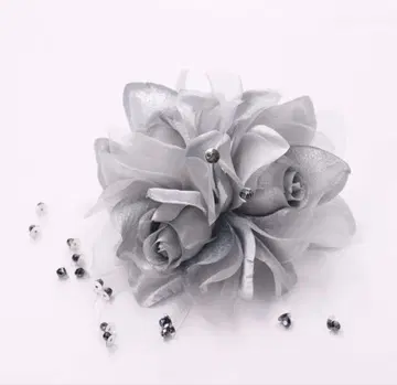 실버 꽃 모티브 브로치 코사지 약 12cm