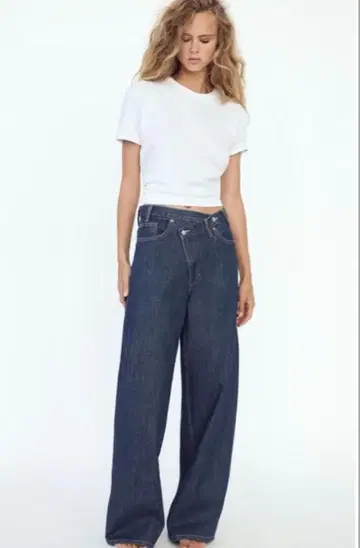 ZARA 하이웨스트 와이드 레그 크로스 벨트 청바지 34