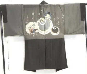 순수 실크 보쥬 에비스님 길조 문양 쇼와 남성용 겉옷 기장 104cm