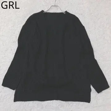 그레일 리브 니트 스웨터 V넥 사이드 슬릿 심플 무지 블랙