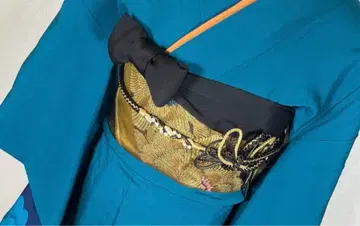 후쿠로 오비 순수 실크 블랙 골드 오비지메