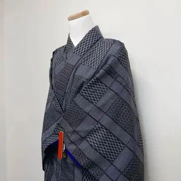 코몬 변형 격자 기하학 패턴 모노톤 퍼플 기모노 081t