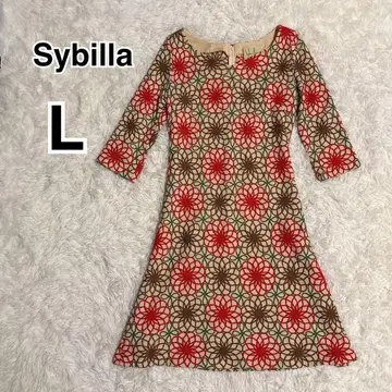 Sybilla 시빌라 꽃무늬 7부 소매 원피스 L 사이즈 모티브 패턴 울