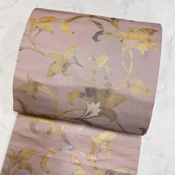 나고야 오비 순수 실크 리프 무늬 탁한 퍼플 기모노 053t