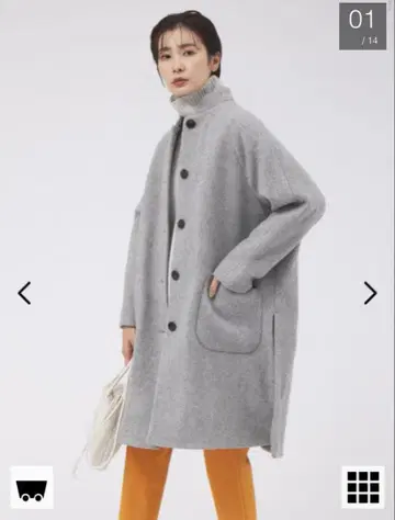 칼리테 래글런 스탠드 코트 울 코트 그레이 qualite