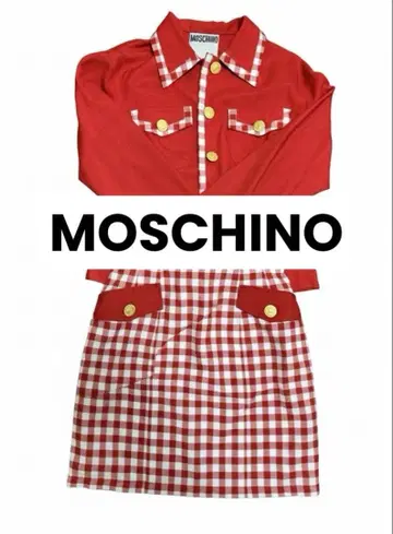 MOSCHINO JEANS 셋업 빨간색 깅엄 체크 새상품급