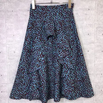 lilLilly 구제 의류 컬러 레오파드 패턴 프릴 플레어 롱 스커트
