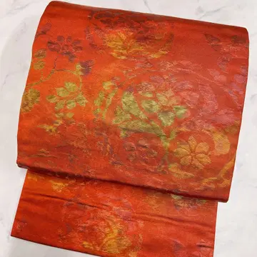 나고야 오비 순수 실크 화문 리프 무늬 꽃 무늬 기모노 053t