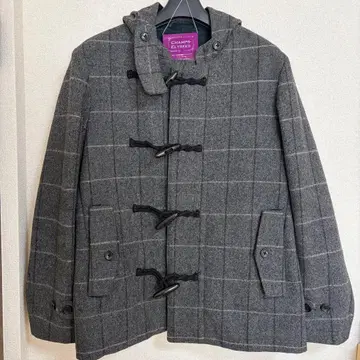 울 혼방 체크 무늬 숏 더플 코트