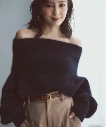 anuans 라쿤 폭스 오프숄더 니트 풀오버