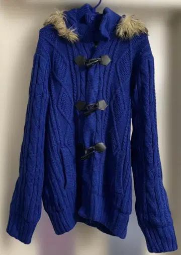 more core division MCD 케이블 니트 더플 코트 블루