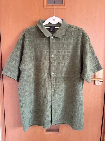 HUF 반팔 피케 셔츠 M 올리브 그린