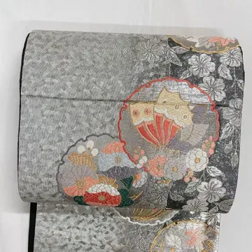 후쿠로 오비 은사 설륜 국화 나비 꽃 무늬 기모노 101t