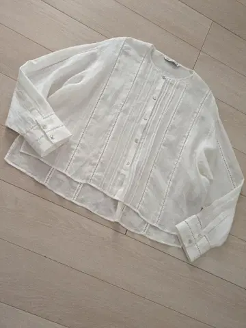 ZARA 코튼 핀턱 블라우스 화이트 M 사다리 레이스 쉘 버튼