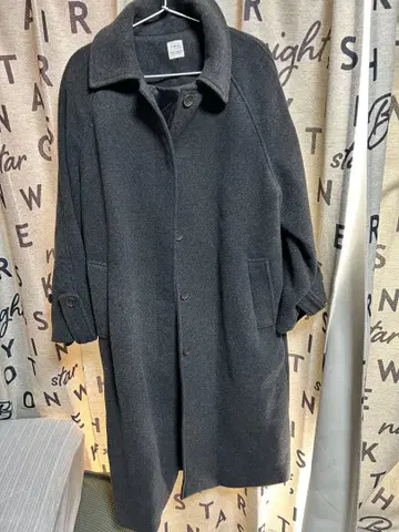울 혼방 다크 그레이 롱 코트