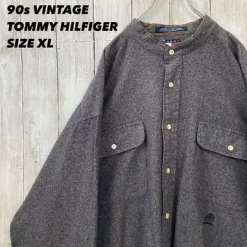 90s 빈티지 구제 의류 타미힐피거 긴팔 노카라 셔츠 XL 네이비