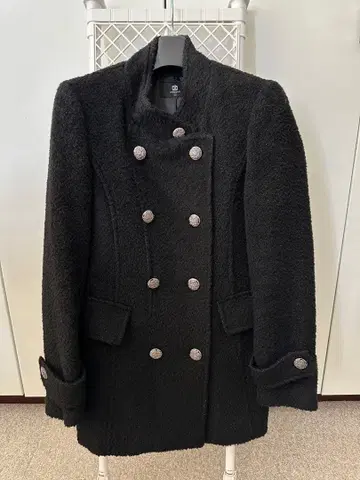 울 더블 브레스트 코트 블랙