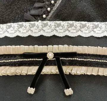 허리띠 오비 장식 천 샴페인 골드 프릴 큐빅 벨벳 리본