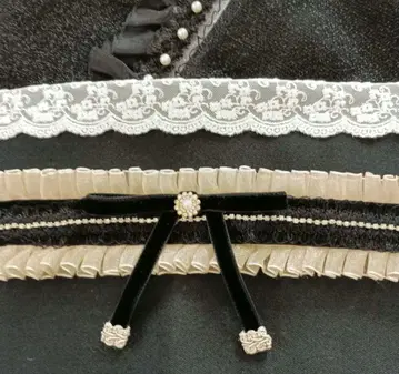 허리띠 오비 장식 천 샴페인 골드 프릴 큐빅 벨벳 리본