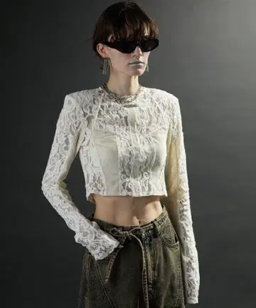 prank project 아이보리 레이스 크롭 탑