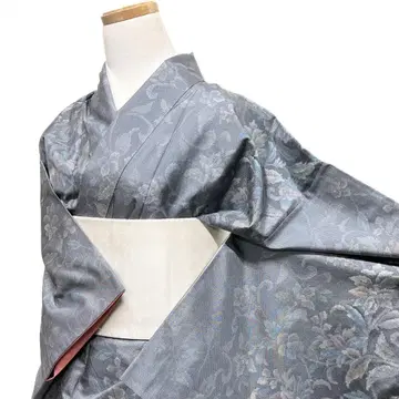 코몬 오시마 명주 당화 리프 멋스러운 그레이 기모노 11b d ms