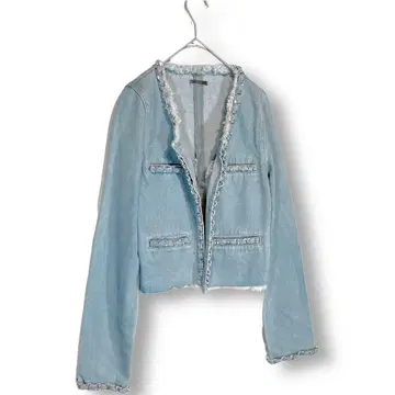 리젝시 RESEXXY 데님 자켓 노카라 프린지 S