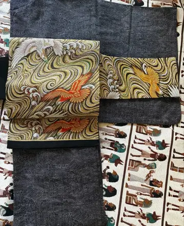 utatane 기모노와 오비 세트 블랙 청해파